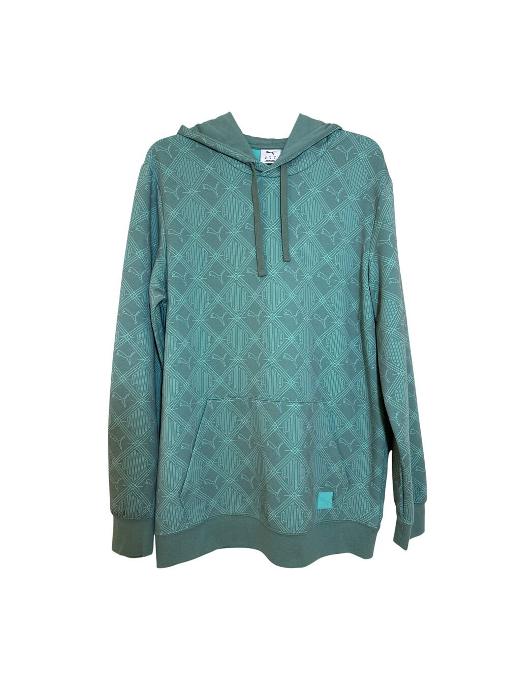 Puma Medium Green Moon Logo Mania AOP Drawstring Hoodie Rubber Logo Kangaroo Pkt